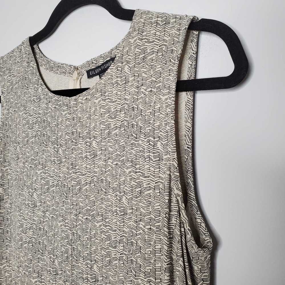 EILEEN FISHER Broken Chevron Print Crew Neck Sleeveless Swing Dress Sz Small S - Picture 4 of 7